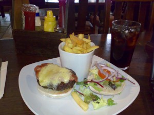 13032009233 Burger and Chips at The Earl of Camden